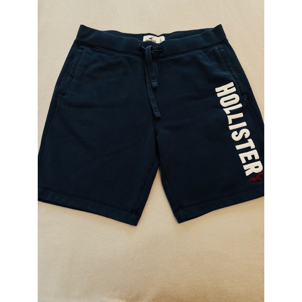 Hollister Heathered Navy Blue Fleece Sweat Shorts Logo size L sporty Retro